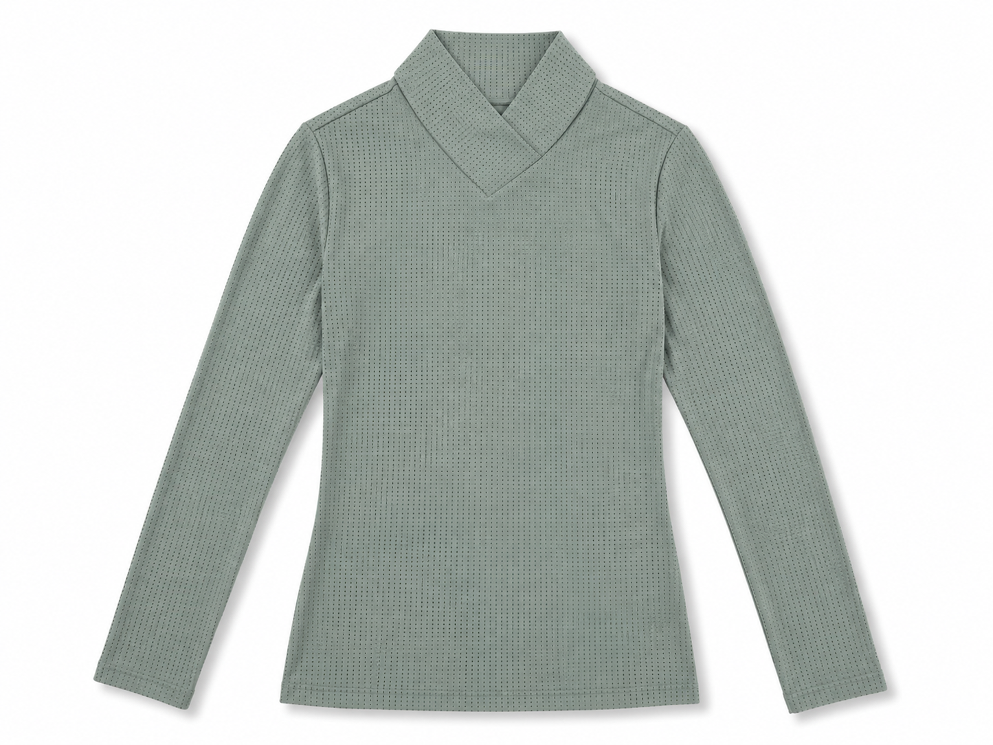 Perforated Long Sleeve Mock Neck Top — French Riviera