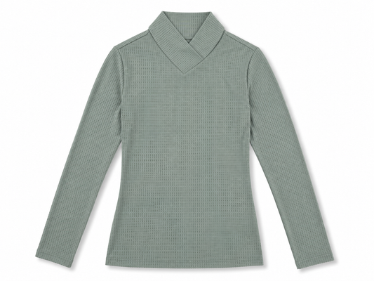 Perforated Long Sleeve Mock Neck Top — French Riviera