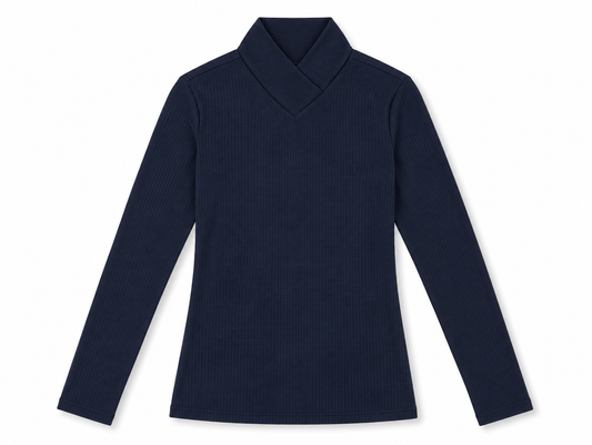 Perforated Long Sleeve Mock Neck Top — Midnight in Paris