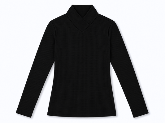 Perforated Long Sleeve Mock Neck Top — Velvet Night